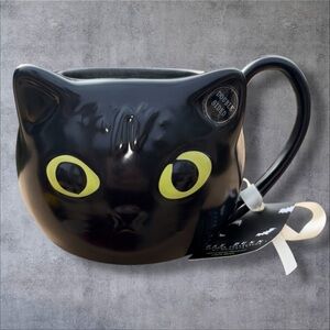 NWT Rae Dunn “Black Cat Vibes”Oversized Halloween Mug With Color Changing Eyes